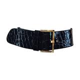 New Vintage Jane August Crocodile Alligator Embossed Black Patent Leather Belt