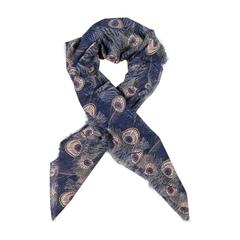 LIBERTY OF LONDON Blue & Grey Peacock Feather Print Wool Shawl Scarf