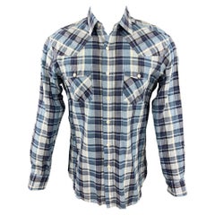 HAMILTON Size M Blue Plaid Cotton Patch Pockets Long Sleeve Shirt