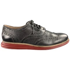 COLE HAAN Size 9.5 Charcoal Perforated Leather Wingtip Lace Up Shoes