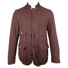 Used WOOLRICH Chest Size M Burgundy Tweed Wool Blend Notch Lapel Black Jacket