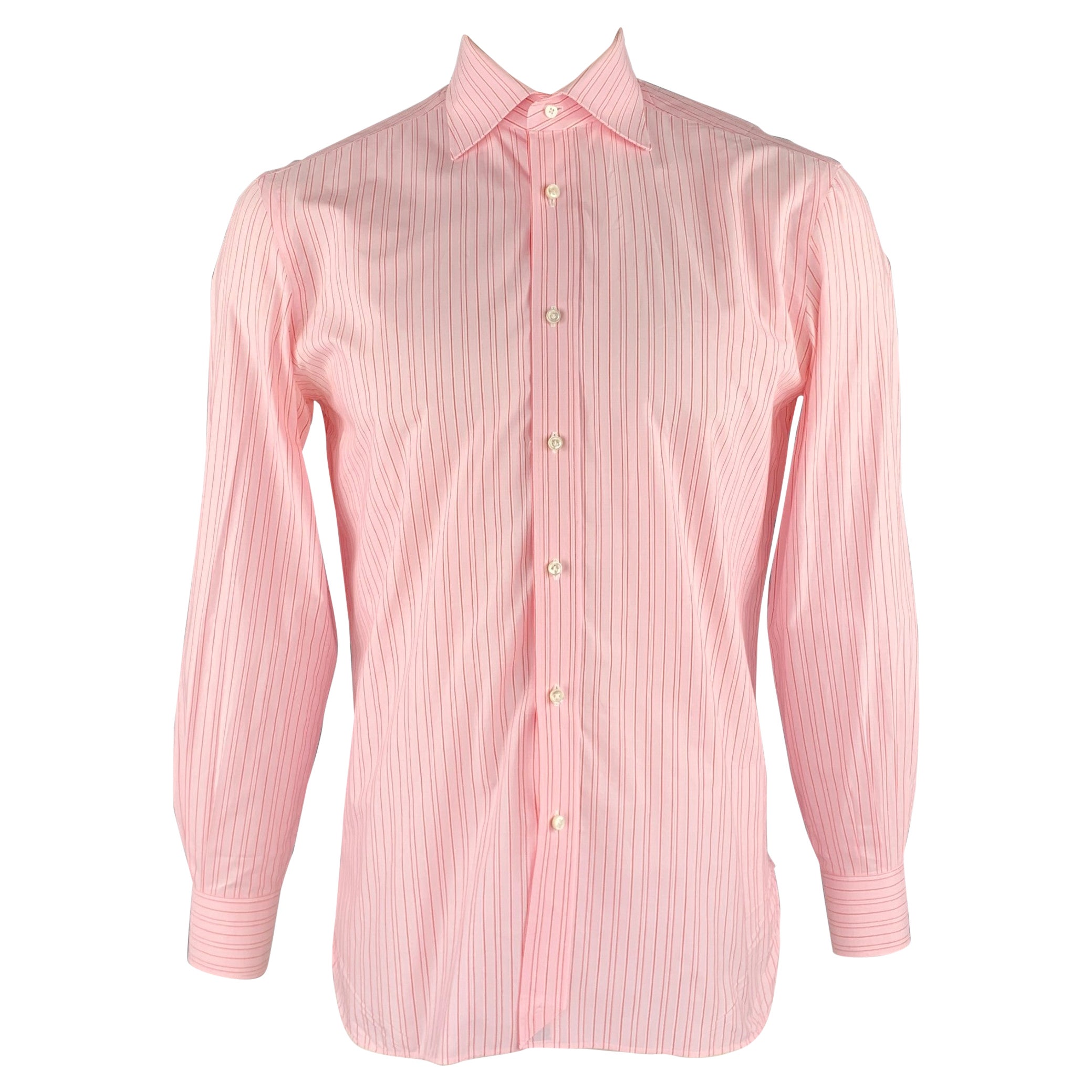  BORRELLI Size M Pink Stripe Cotton Button Up Long Sleeve Shirt