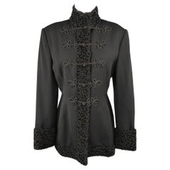 RALPH LAUREN 'ALEXANDER JACKET' 12 Black Wool High Collar Lamb Fur Trim Coat