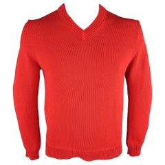 JIL SANDER Size M Red Knitted Cotton Pullover Sweater