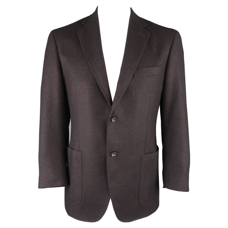 CANALI 42 Regular Black and Eggplant Houndstooth Wool / Cashmere / Silk Sport Coat at 1stDibs
