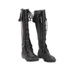 GUCCI Black Leather MOCASSINS Lace Up BOOTS Fringed SHOES Sz 37 1/2