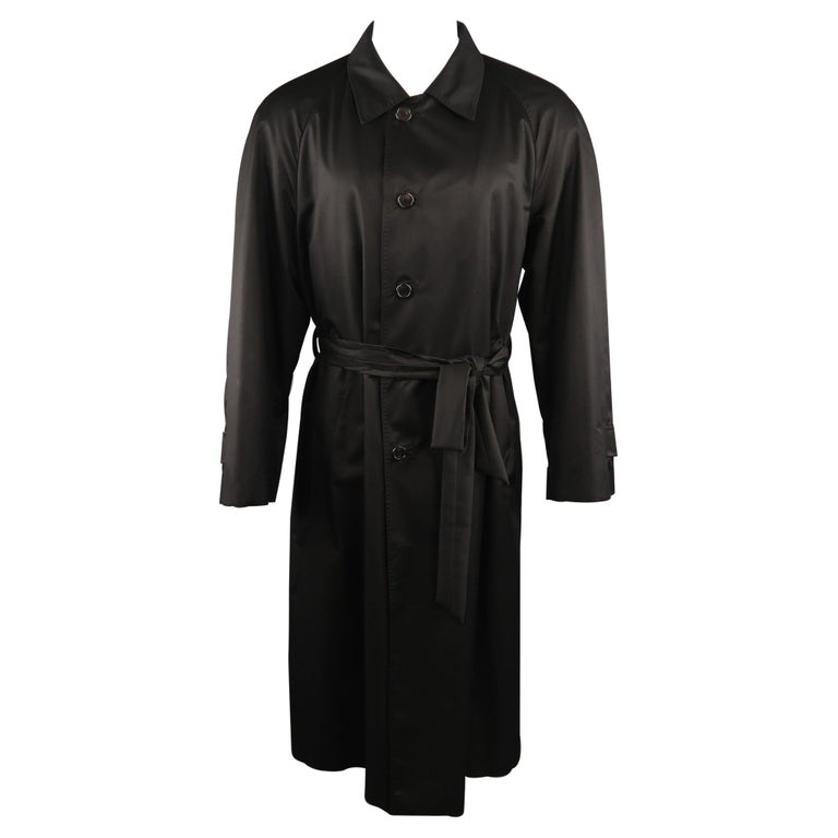 WILKES BASHFORD tailored by BRIONI US 48 Black Solid Silk Long Trench ...
