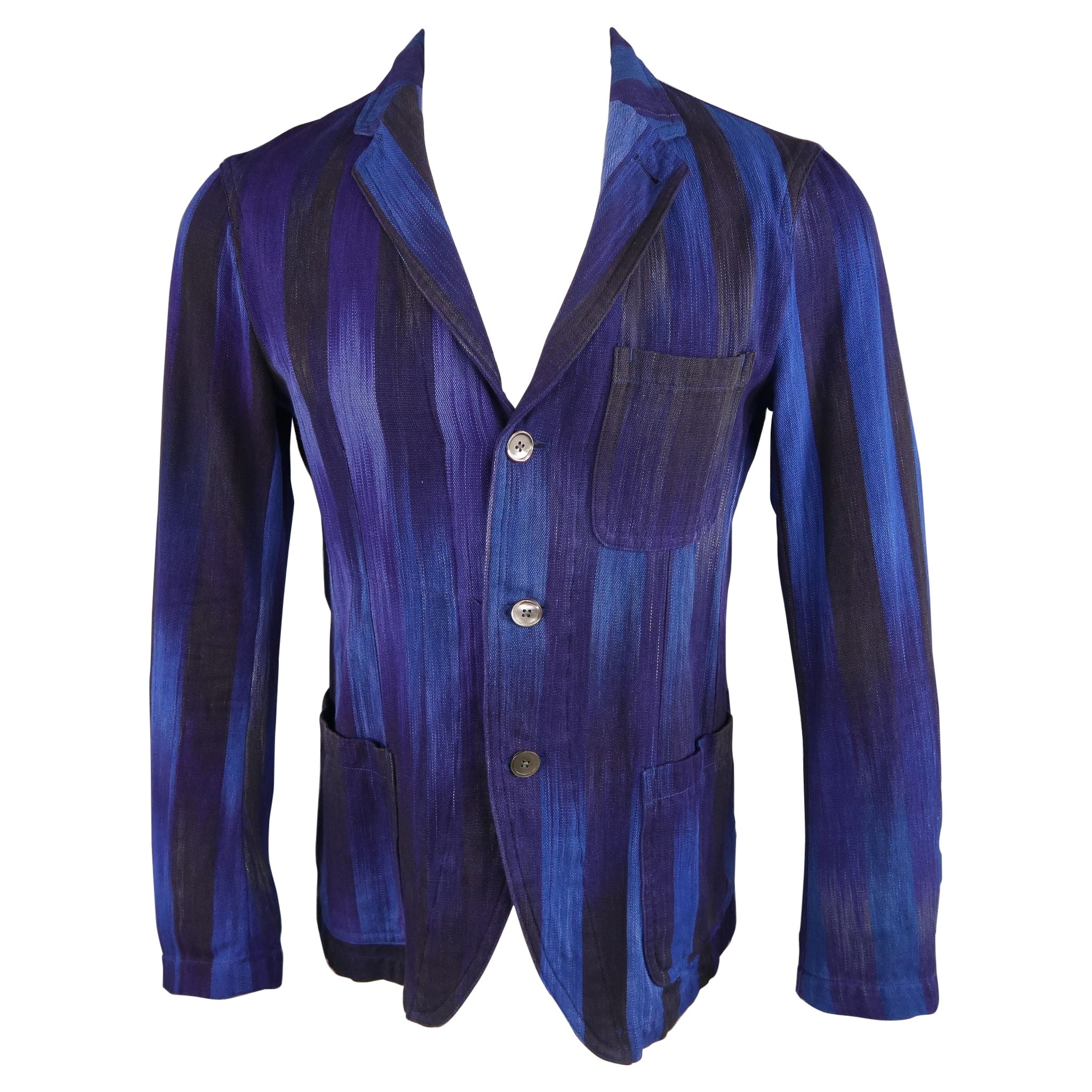 UNITED ARROWS 34 Short Blue & Purple Stripe Cotton Sport Coat