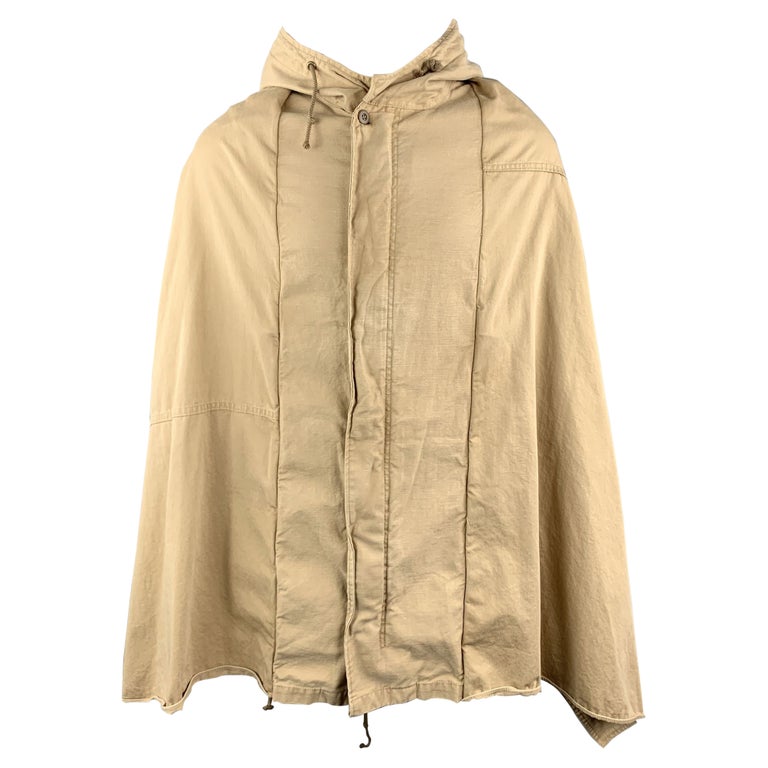 THE DRESS and CO. Size 42 Khaki Cotton Hooded Drawstring Cape Jacket ...