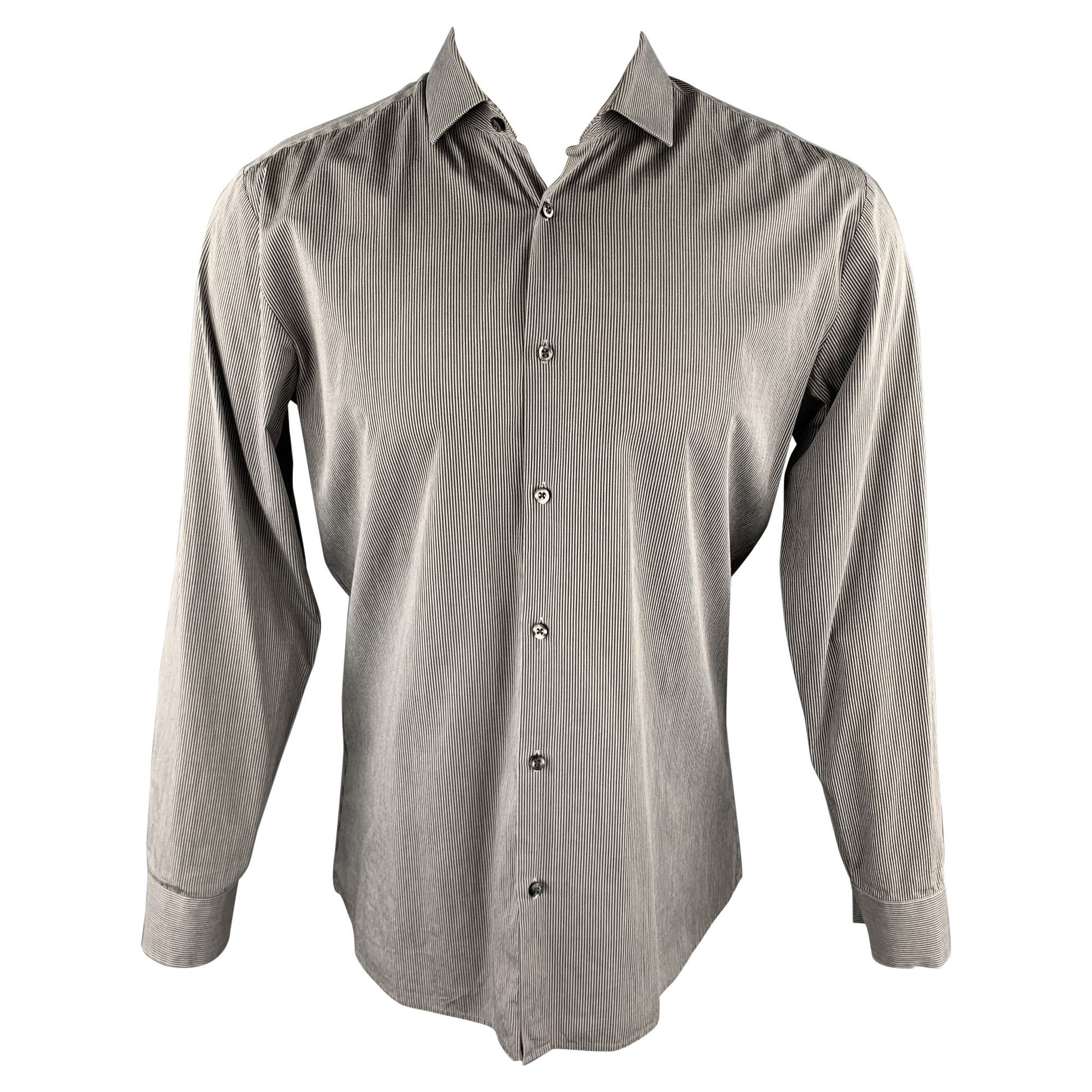 HUGO BOSS Size M Grey Stripe Cotton Blend Button Up Long Sleeve Shirt