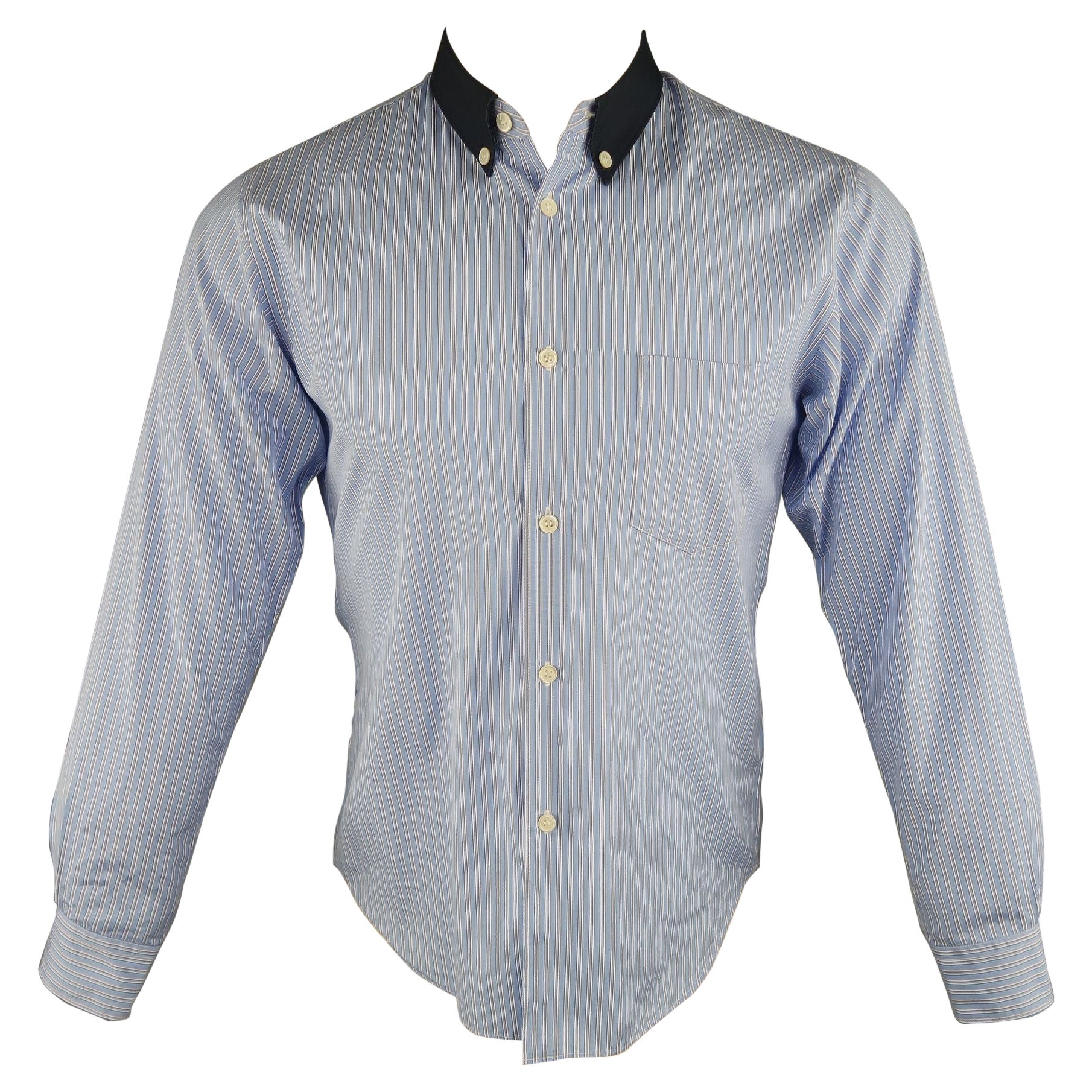 COMME des GARCONS SHIRT Size M Blue Stripe Cotton Long Sleeve Shirt