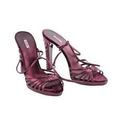 MIU MIU Metallic Purple Leather & Velvet SANDALS Pumps CRYSTAL HEELS Shoes 39 11