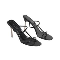 Gucci Black Leather Heeled Sandals Shoes with Stiletto Heels 