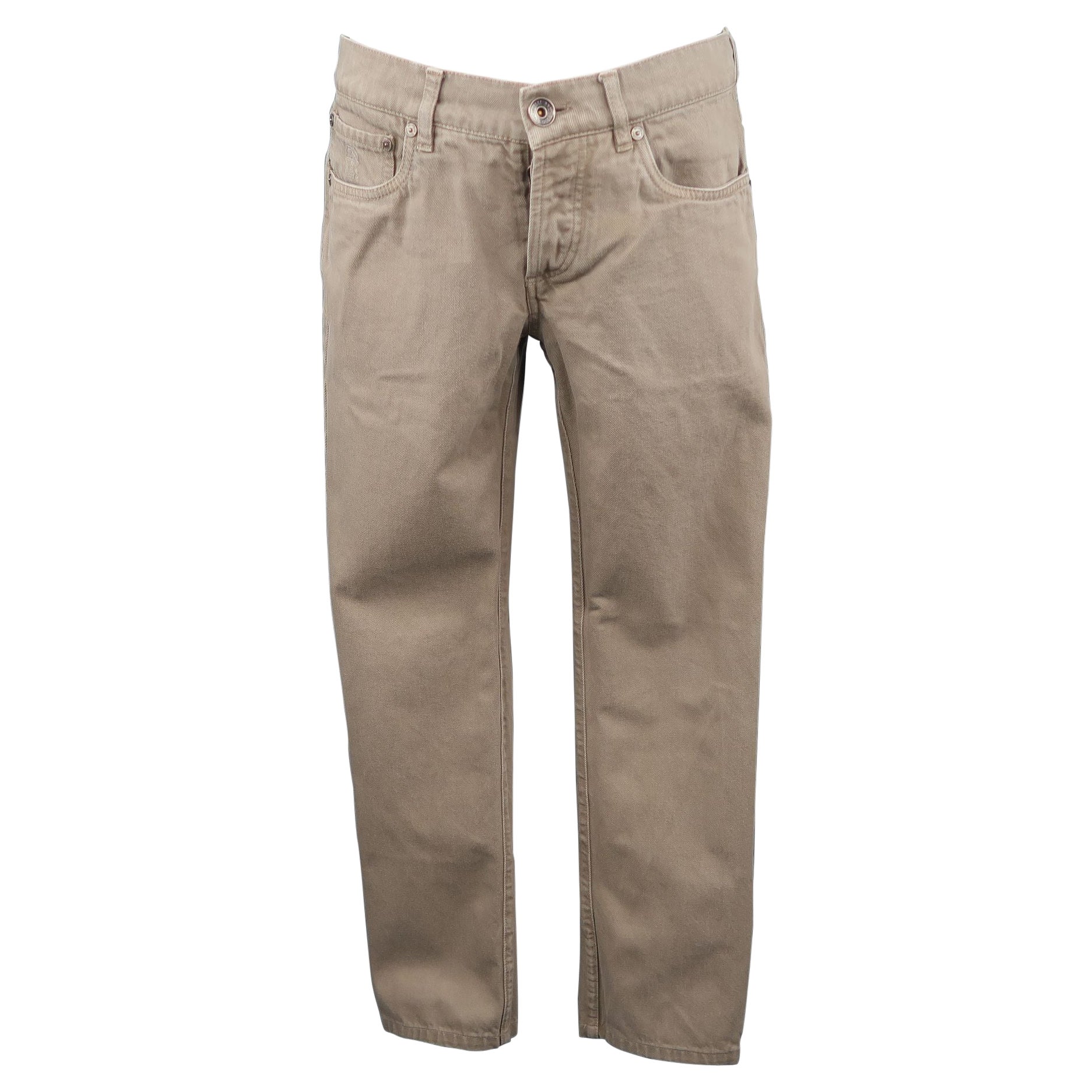 Low Rise Oatmeal Solid Denim Jeans 
