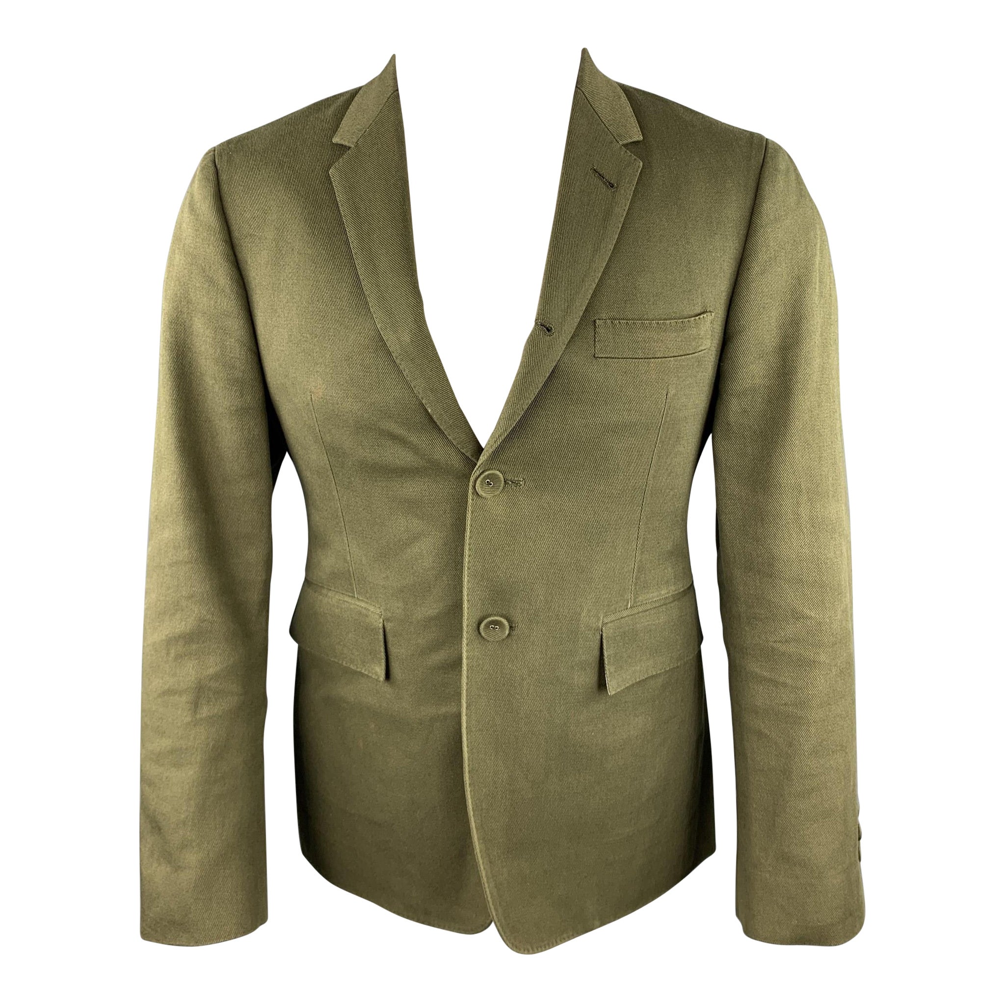 THOM BROWNE Size 38 Short Olive Cotton Notch Lapel Sport Coat