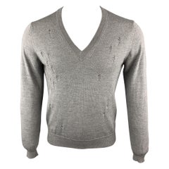 SPURR Größe S Grauer Pullover mit V-Ausschnitt aus Wolle im Used-Look