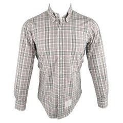 THOM BROWNE Size S Grey Plaid Cotton Long Sleeve Shirt