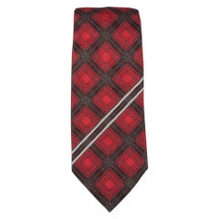 GIVENCHY Red & Black Plaid Striped Silk Neck Tie