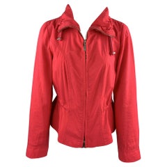 GIORGIO ARMANI Size 8 Coral Silk Blend Drawstring High Collar Jacket