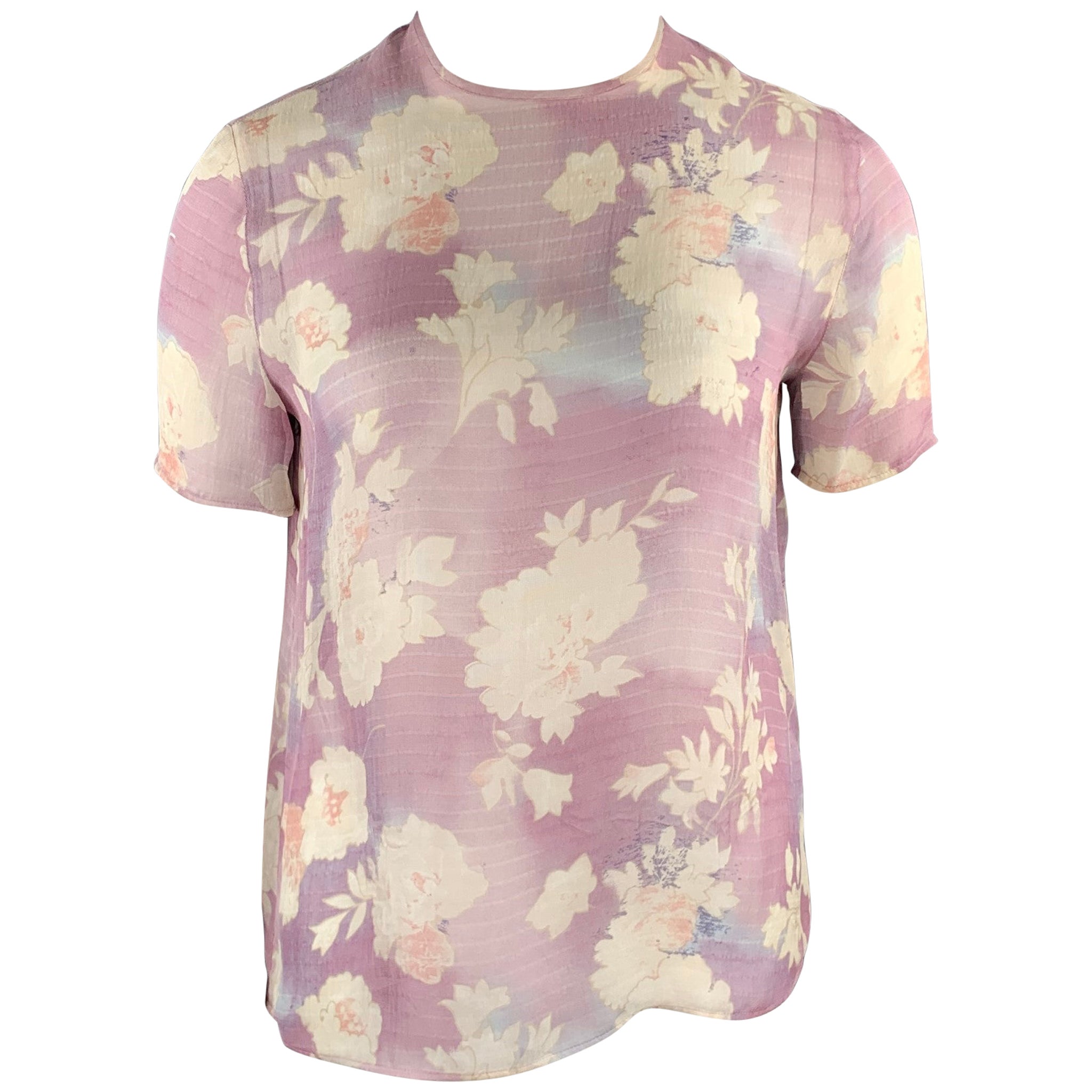 GIORGIO ARMANI Size 10 Light Purple Floral T Shirt Blouse