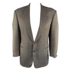 BELVEST 40 Brown & Navy Houndstooth Wool Notch Lapel Sport Coat