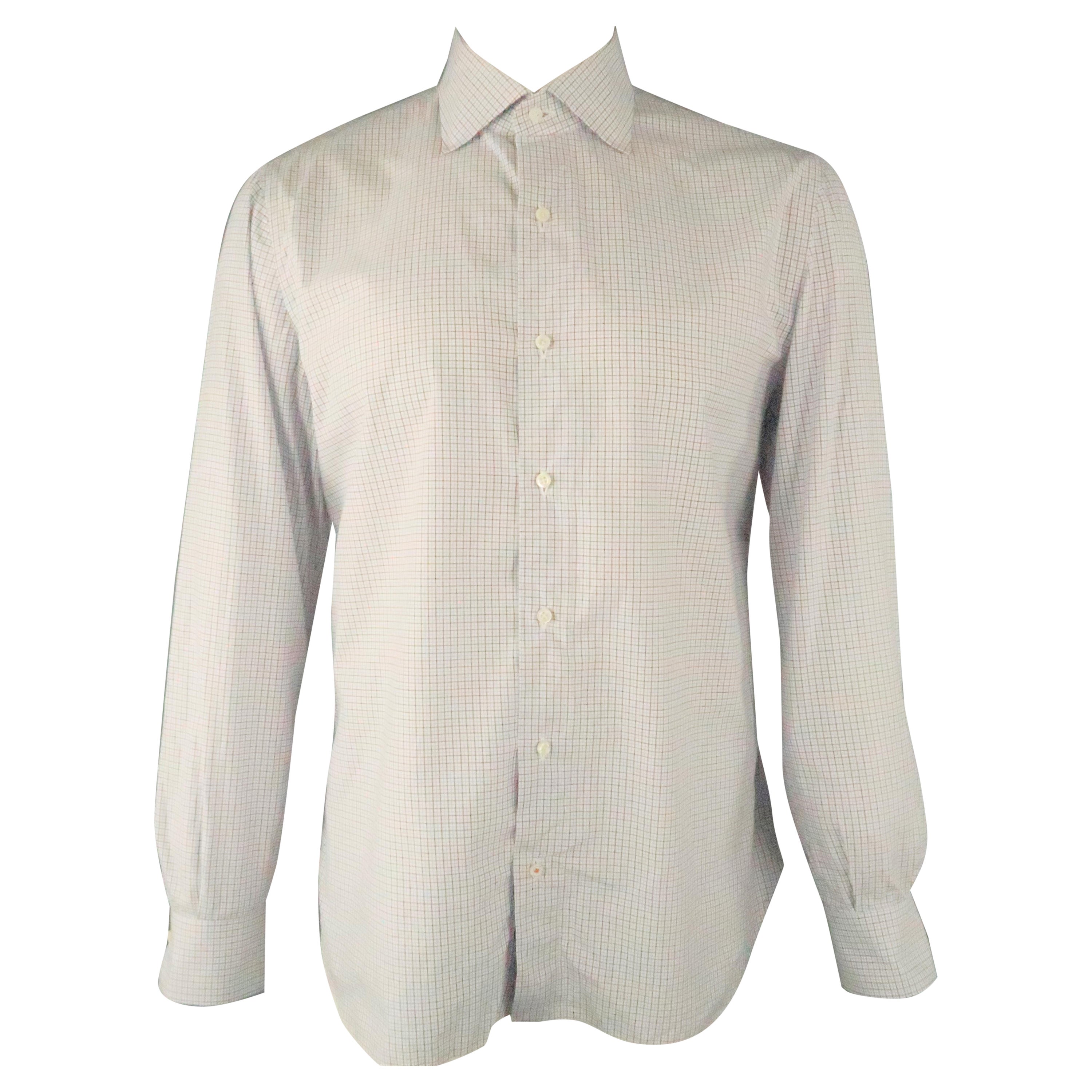 ISAIA Size L White & Blue Plaid Cotton Button Up Long Sleeve Shirt