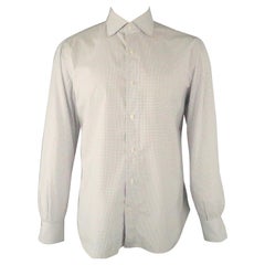 ISAIA Size L White & Blue Plaid Cotton Button Up Long Sleeve Shirt