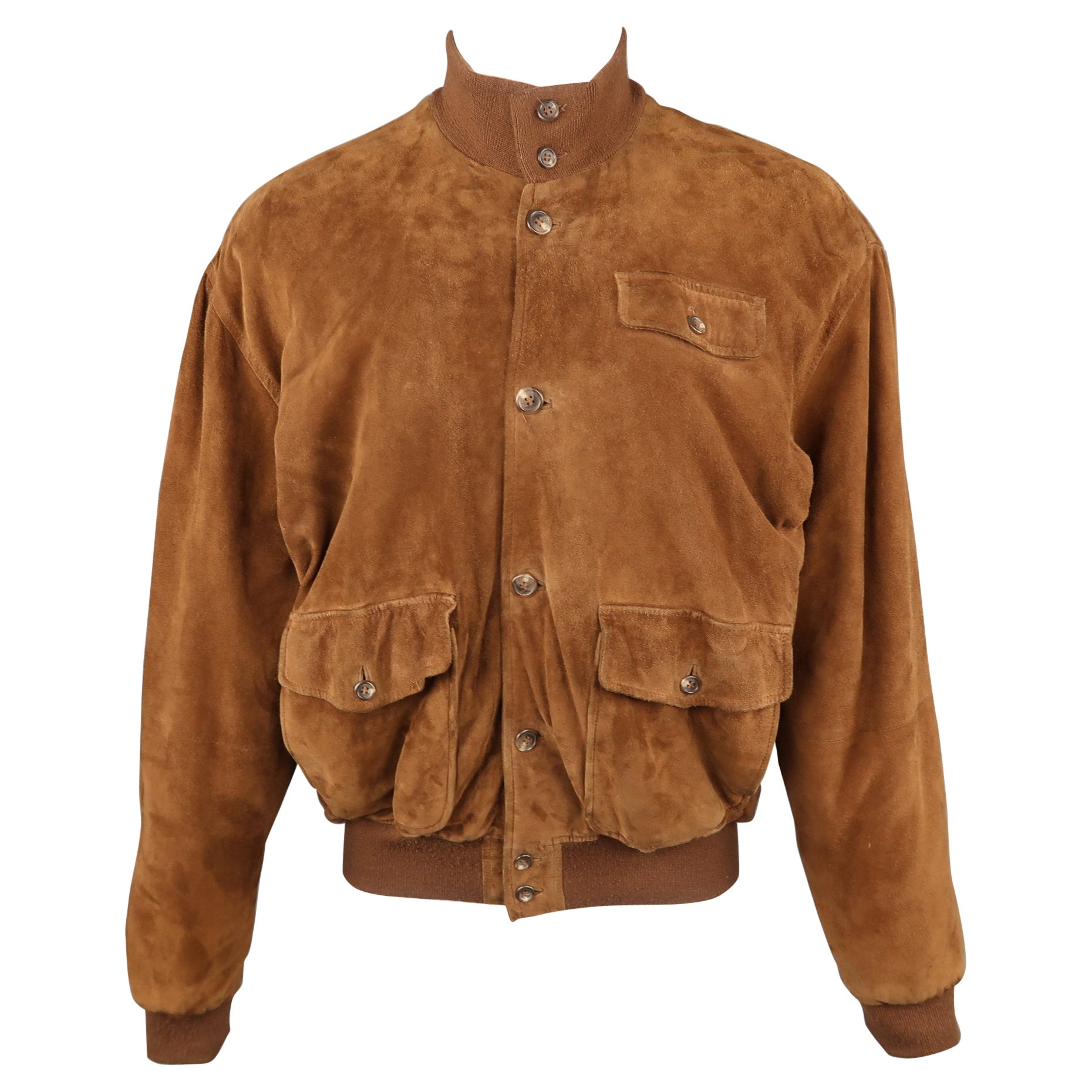 POLO RALPH LAUREN M Brown Suede Buttoned Bomber Jacket For Sale at 1stDibs