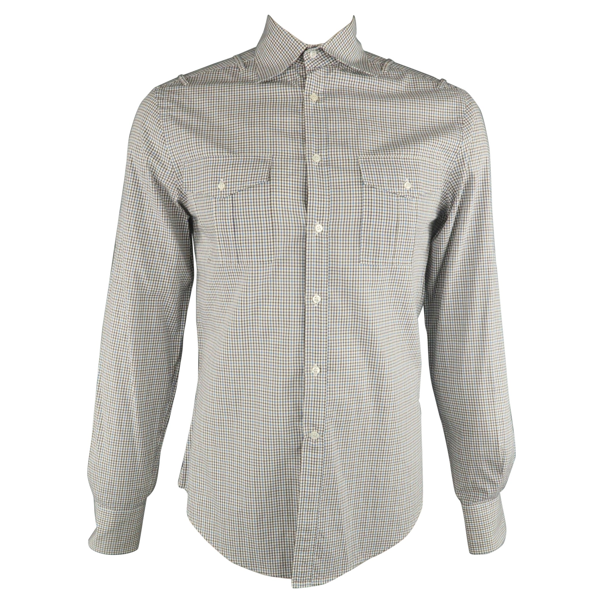 MICHAEL BASTIAN Size S Blue & Brown Plaid Cotton Button Up Long Sleeve Shirt