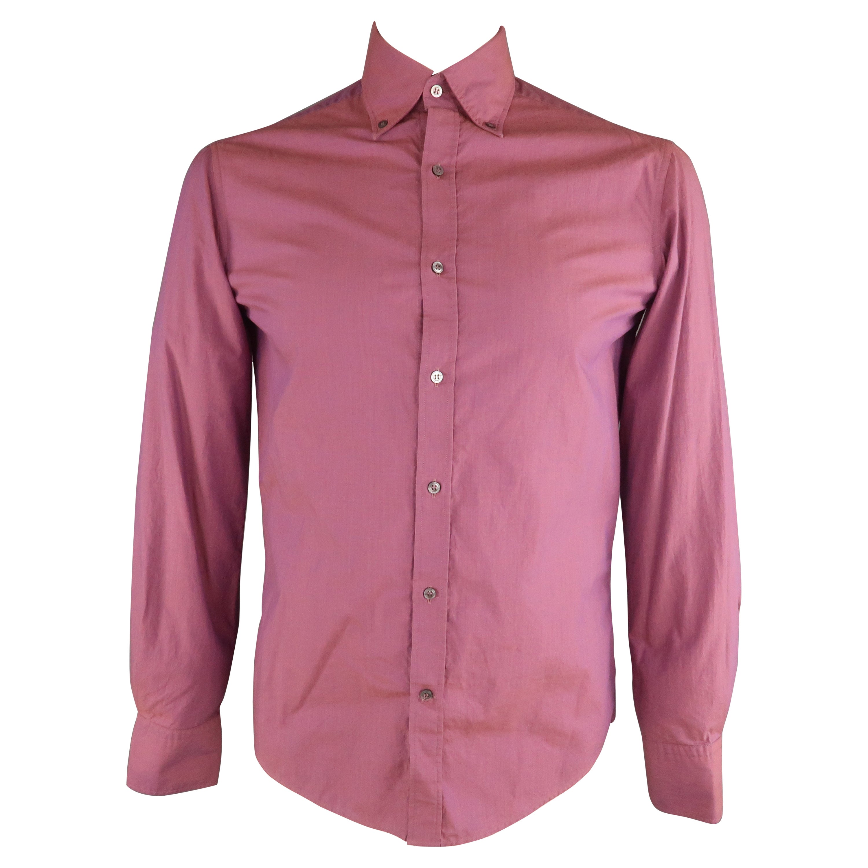 MICHAEL BASTIAN Size S Magenta Solid Cotton Button Up Long Sleeve Shirt