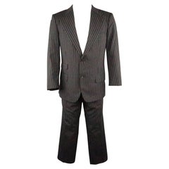 Vintage GUCCI Chest Size 42 Black & White Pinstripe Wool Notch Lapel 34 27 Suit
