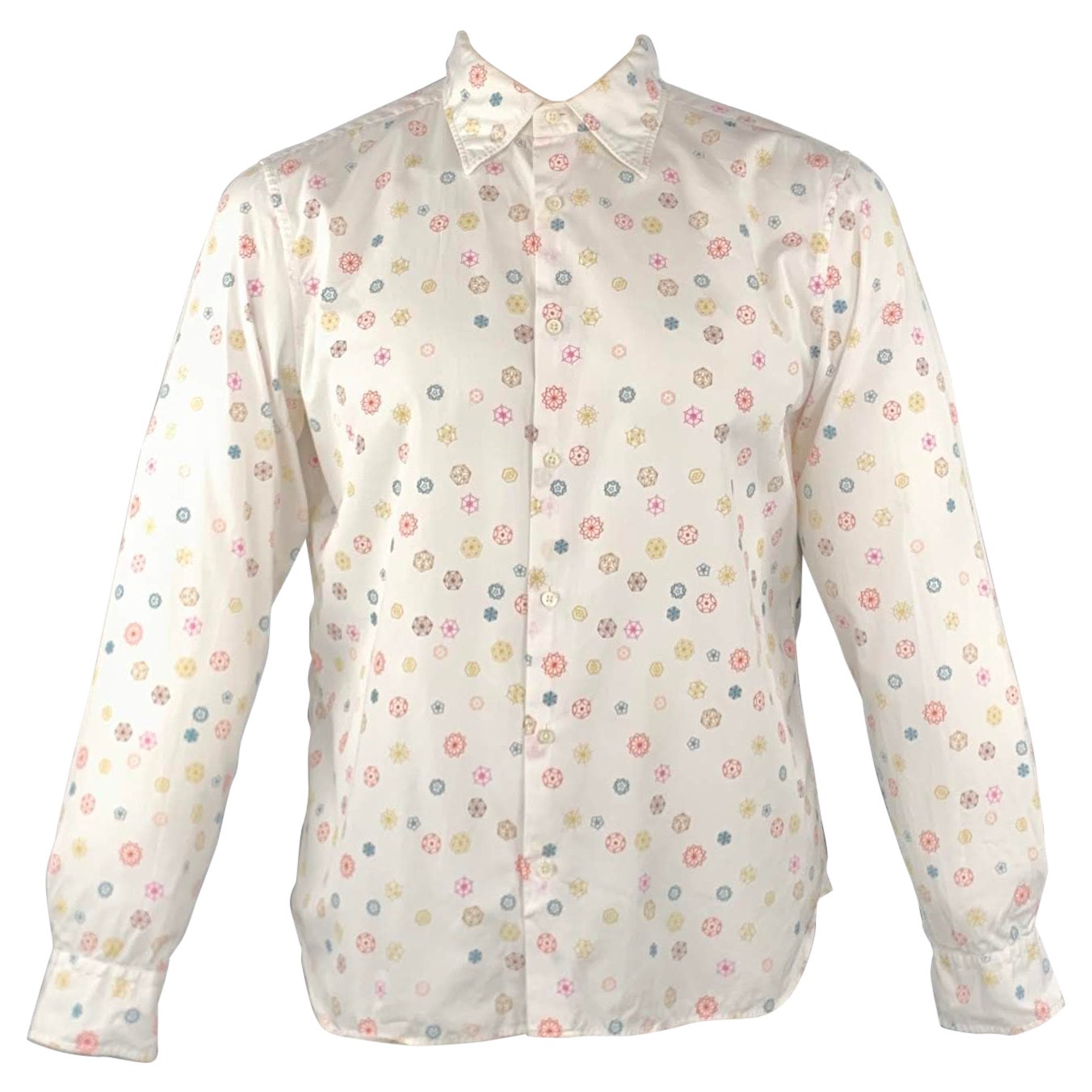 JIL SANDER Size L White Print Cotton Button Up Long Sleeve Shirt