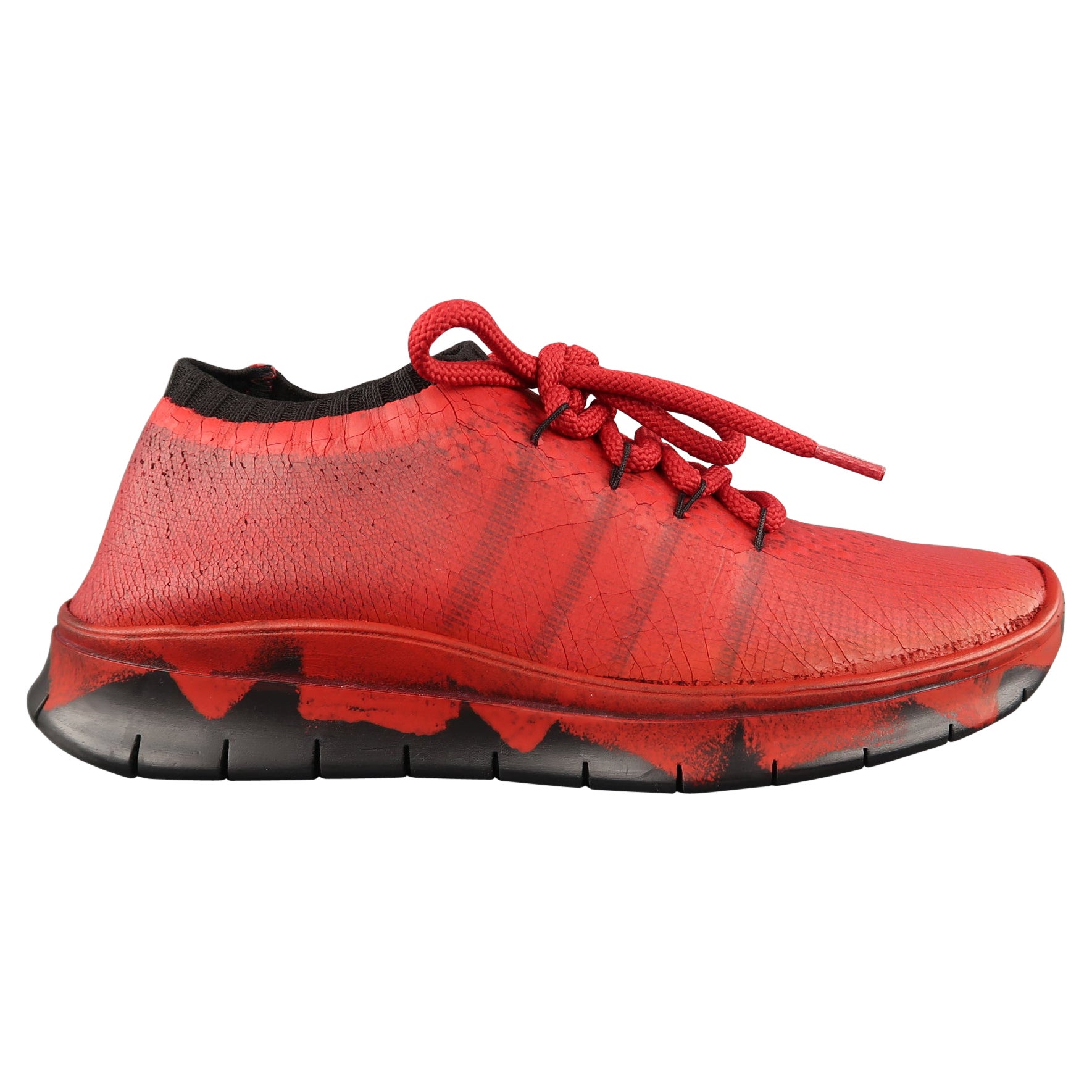 MAISON MARGIELA Size 6 Red Painted Knit Lace Up Sneakers