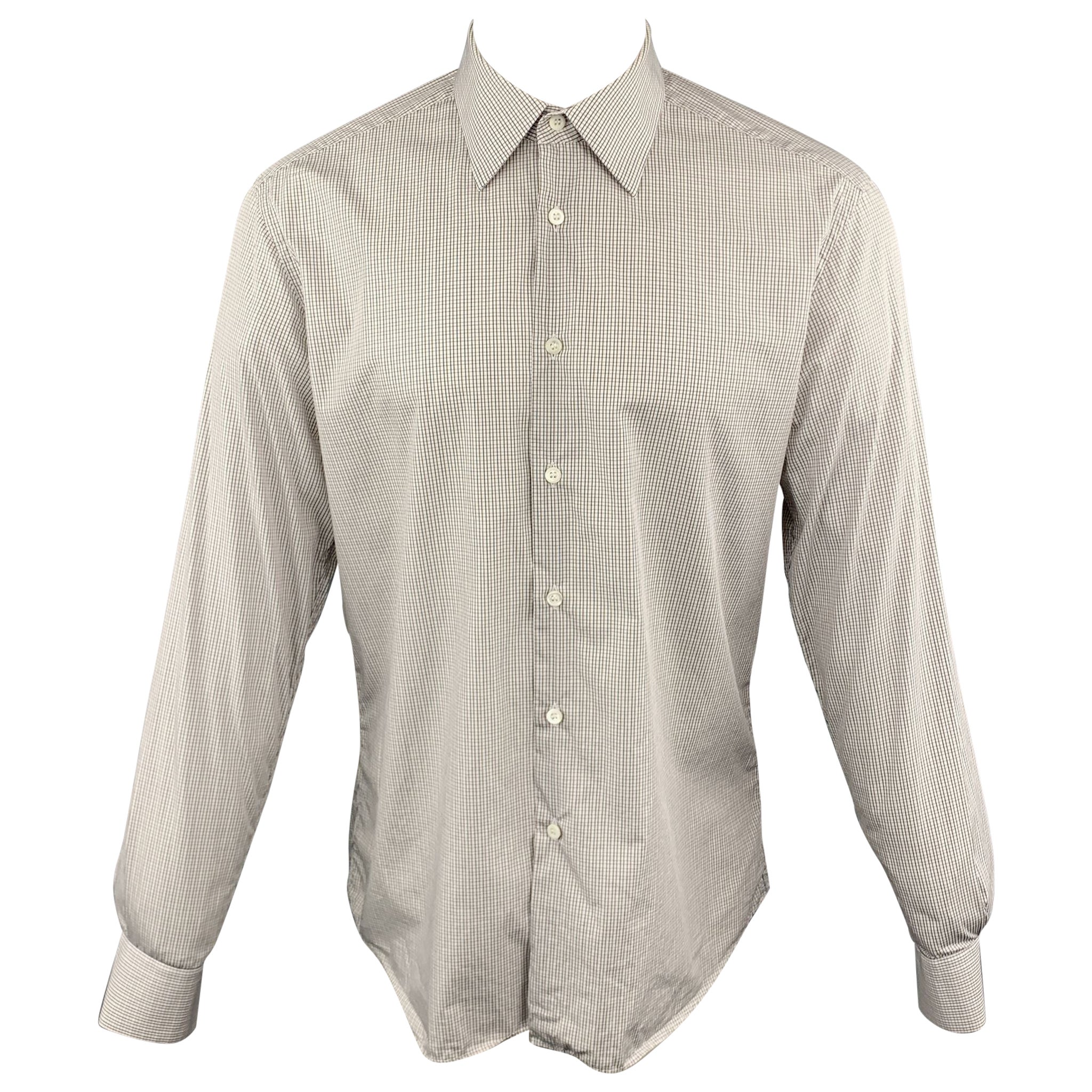 PRADA Size M White Plaid Cotton Button Up Long Sleeve Shirt