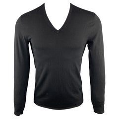 RALPH LAUREN BLACK LABEL Size S Black Wool Blend V-Neck Pullover Sweater