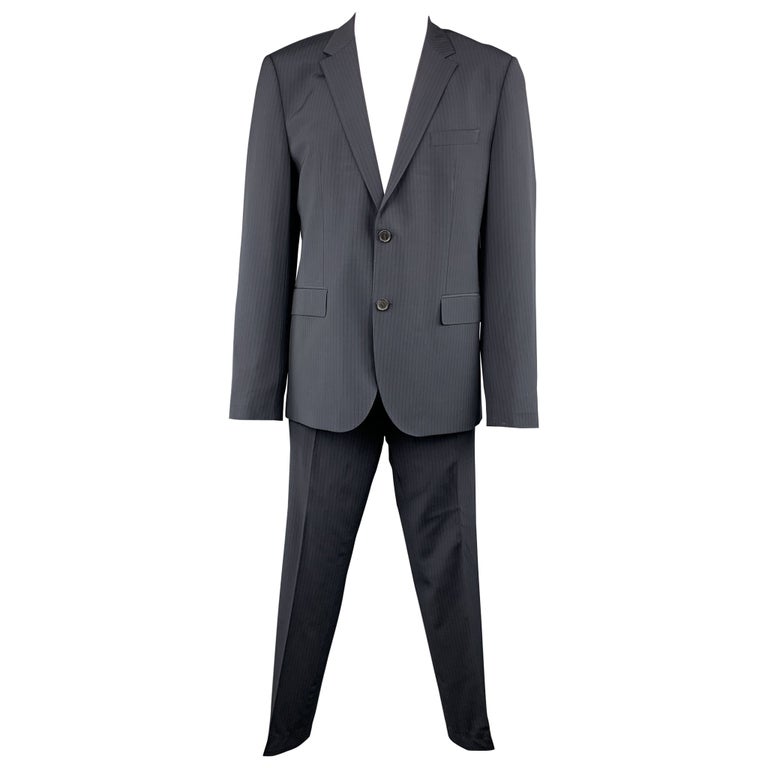 HUGO BOSS 44 Regular Navy Stripe Wool / Elastane 36 x 32 Notch Lapel Suit