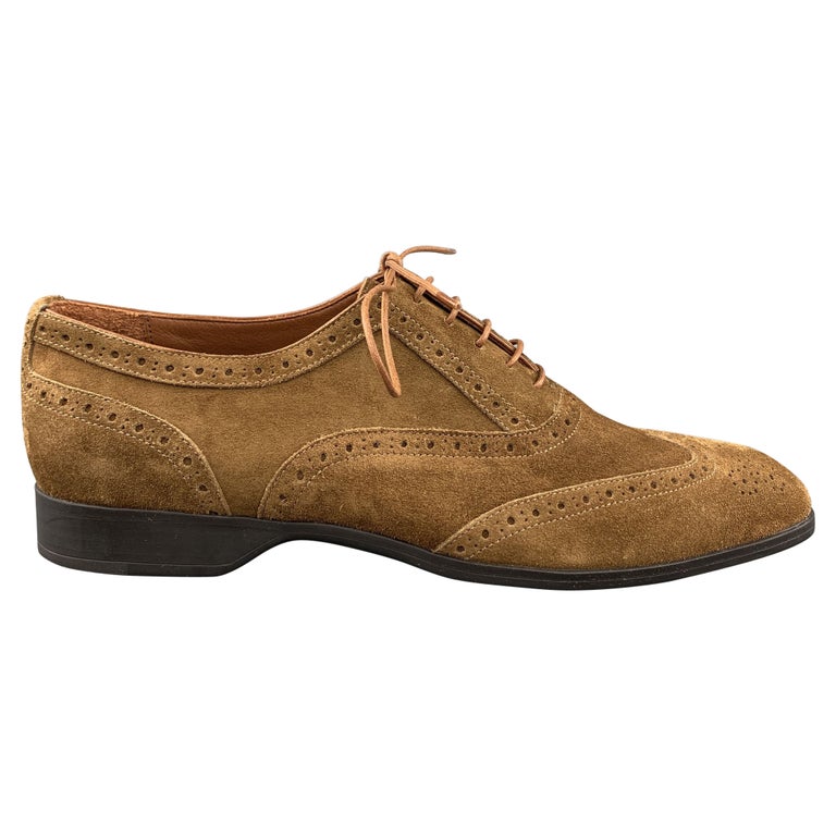 RALPH LAUREN Size 8 Brown Perforated Suede Wingtip Lace Up Shoes For Sale  at 1stDibs