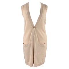 THEORY Size L Beige Knitted Cashmere Sleeveless Cardigan