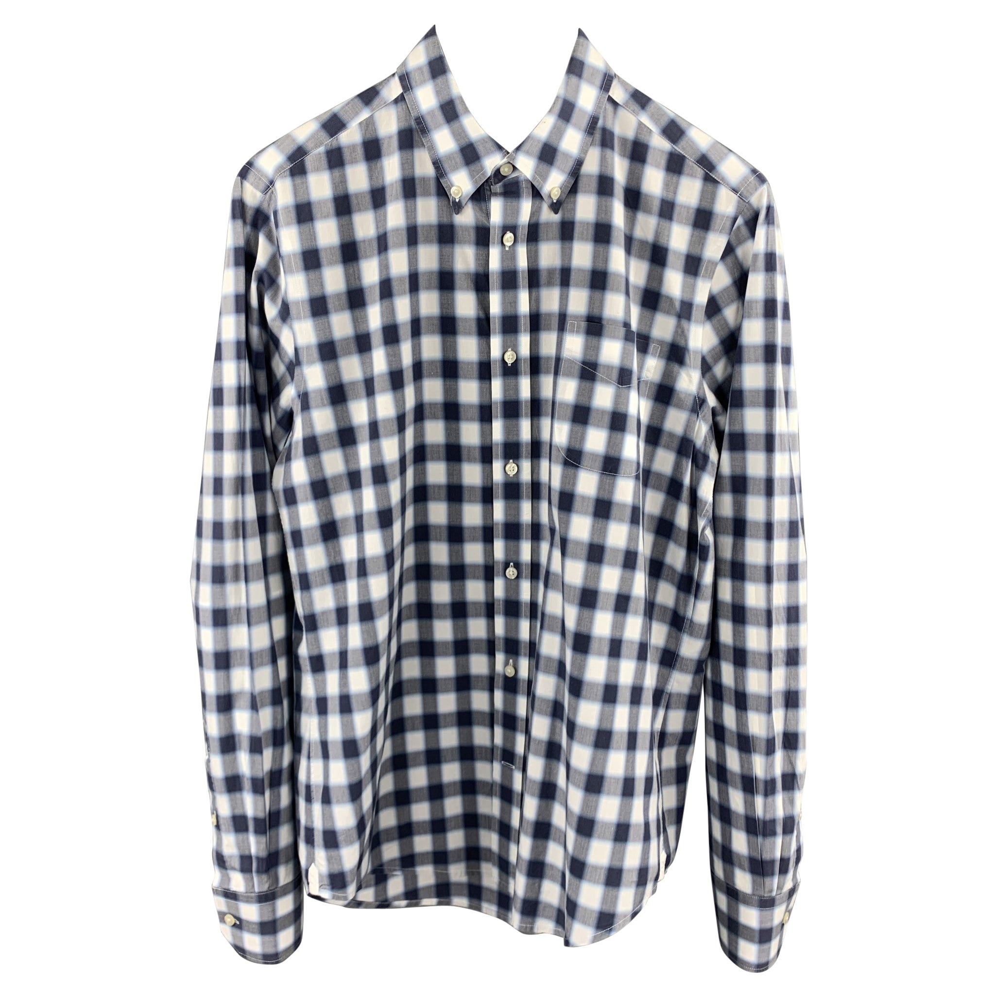 VINCE Size M Navy and Grey Plaid Cotton Button Down Long Sleeve Shirt For  Sale at 1stDibs