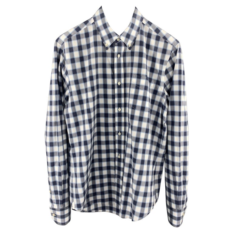 VINCE Size M Navy and Gray Plaid Cotton Button Down Long Sleeve Shirt ...