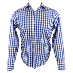 EREDI PISANO Size S Blue & White Checkered Cotton Button Up Long Sleeve Shirt