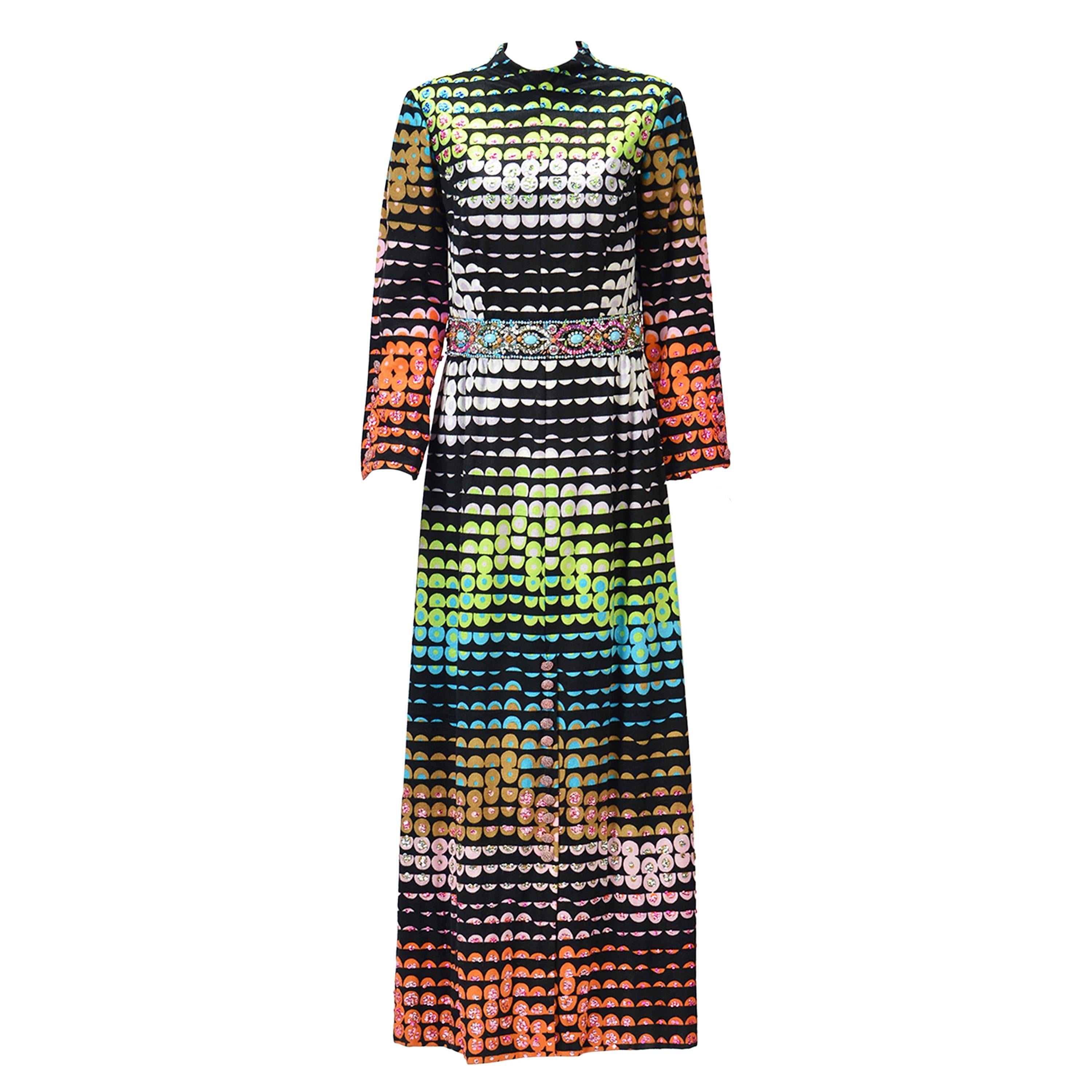 1960s Valentina Colorful Pixelated Print Dress