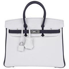 Hermes HSS Birkin 25 Weiß / Blau Nuit gebürstet Palladium