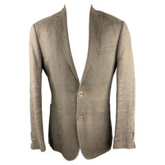 Vintage TALLIA Size 38 Taupe Linen Notch Lapel Patch Pocket Sport Coat Jacket