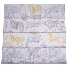 Hermes Scarf Della Cavalleria Favolosa Gris Argente/Jaune/Etoupe Double Face 90