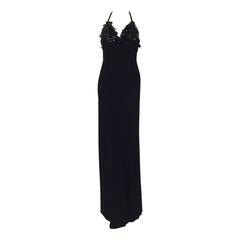 New Jenny Packham Embroidered Black Stretch Jersey Halter Evening Dress 1