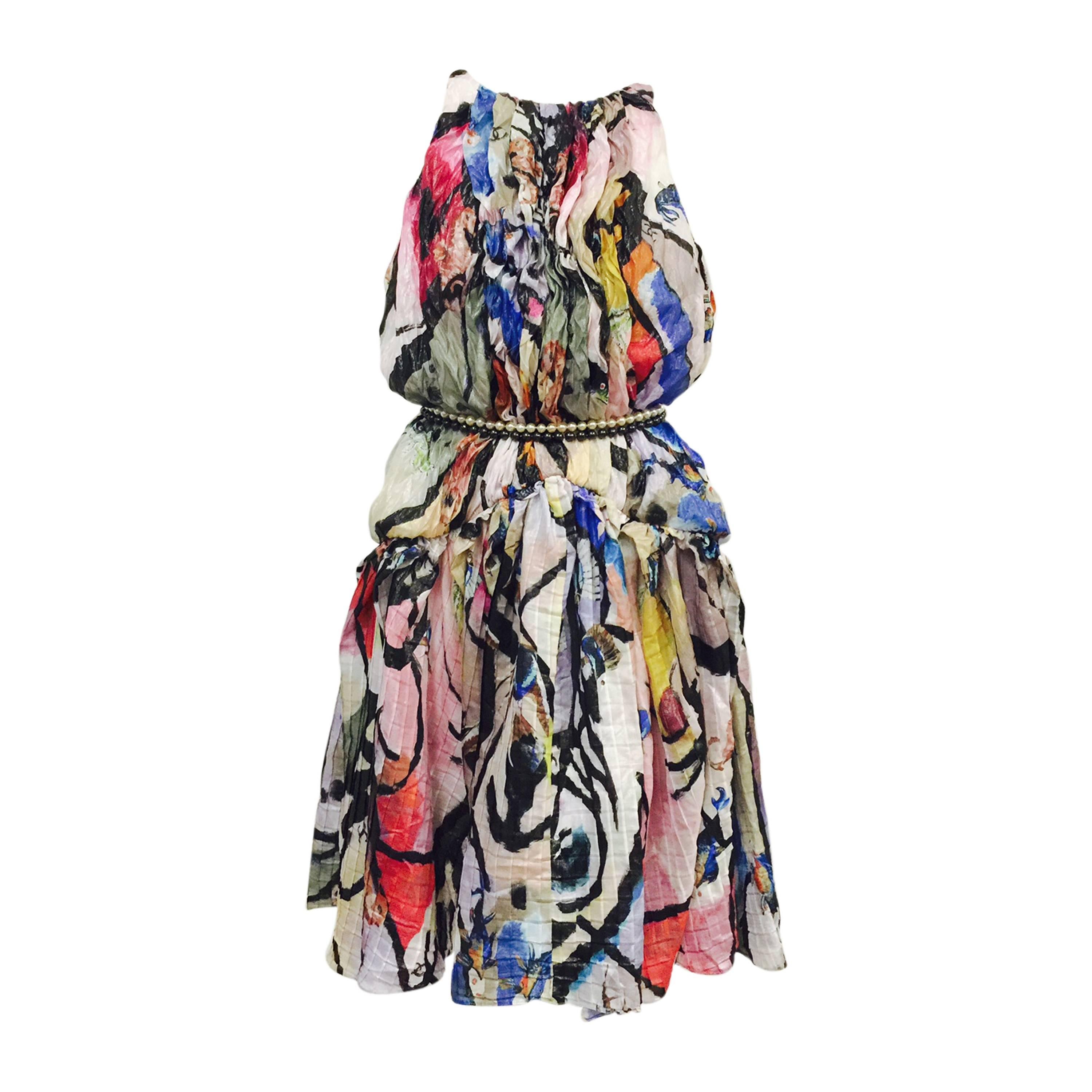 Chanel Abstract Marine Life Print Sleeveless Dress  For Sale