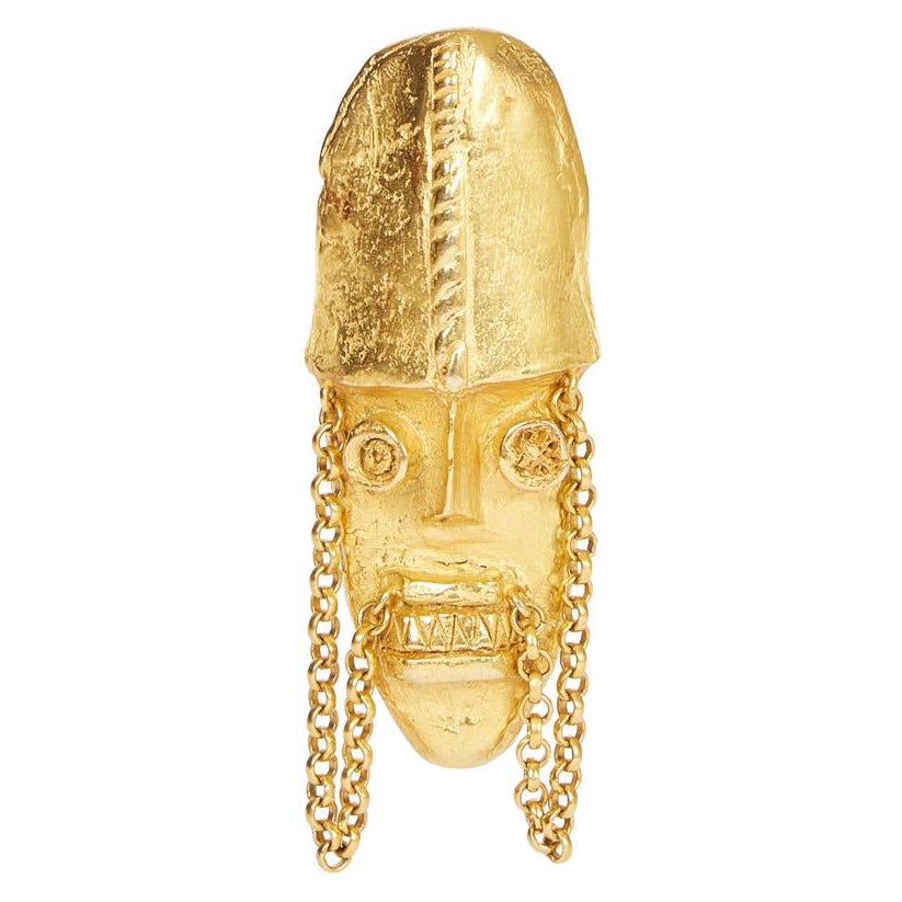 DKNY 90s Totem Mask Pin Brooch For Sale