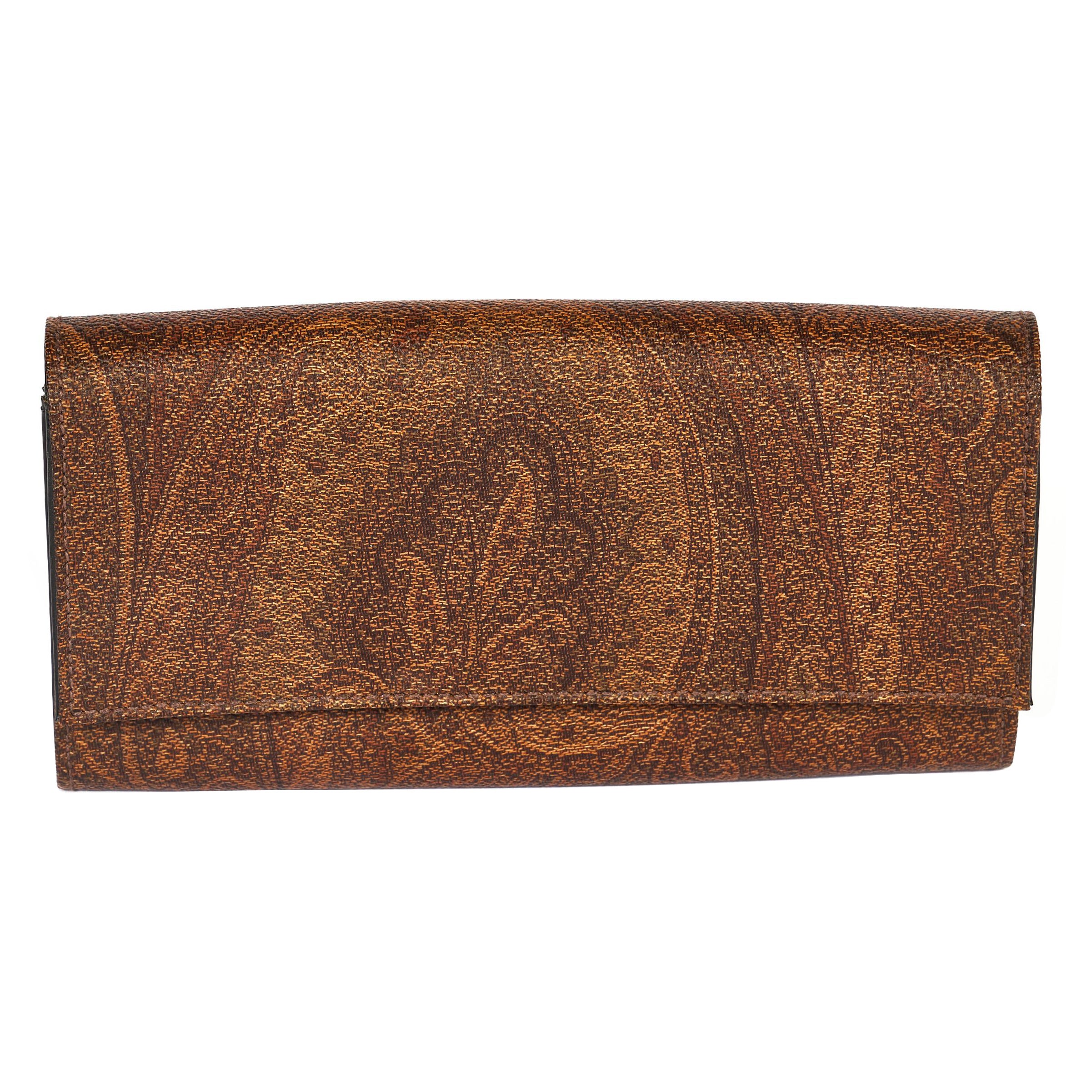 Etro Paisley Brown Long Wallet For Sale