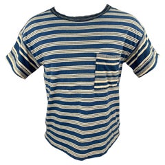 KAPITAL Taille S T-shirt col bateau en coton à rayures indigo